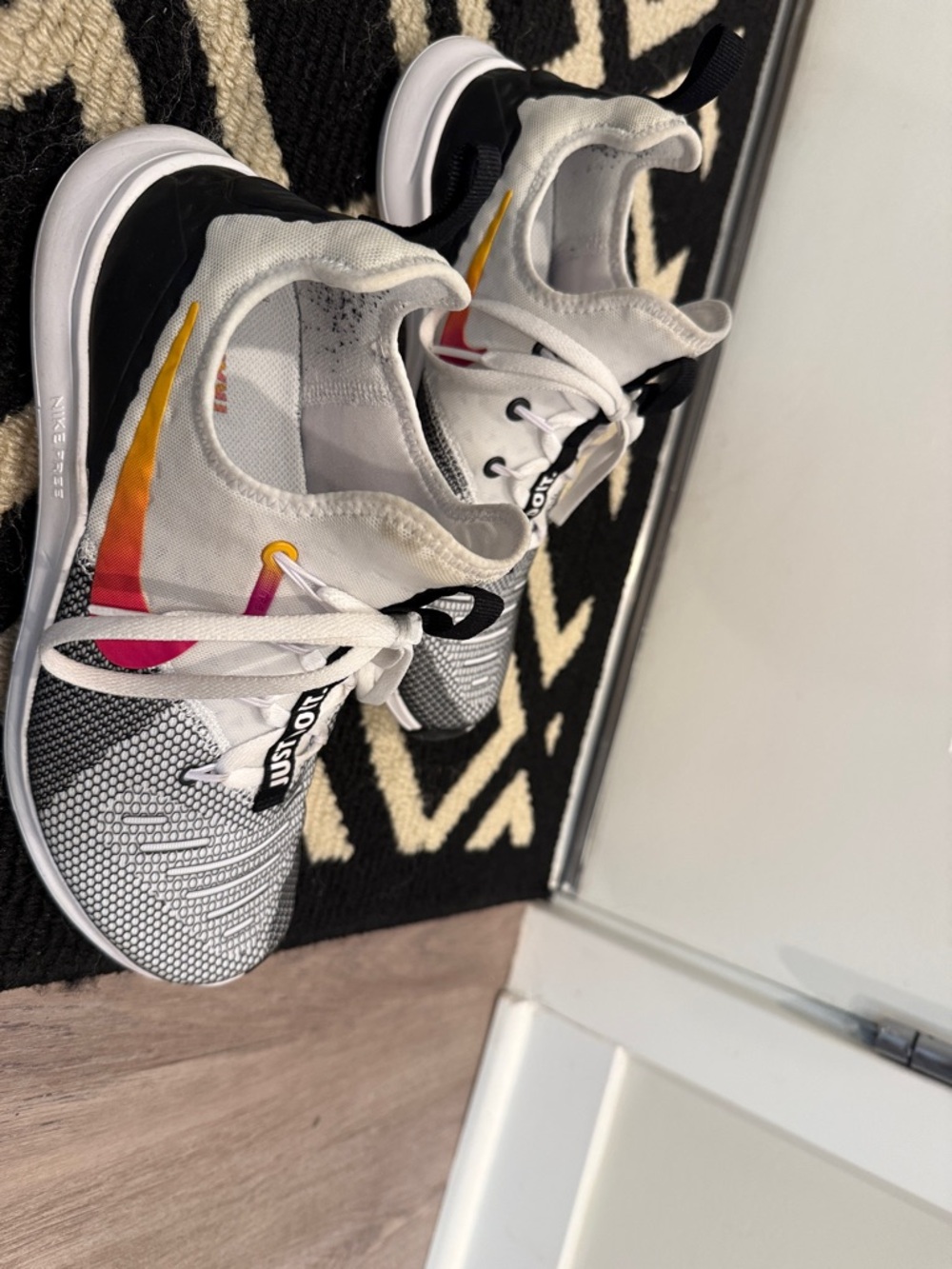 Nike Woman’s Sneakers - White with Black and Orange-Pink Gradient